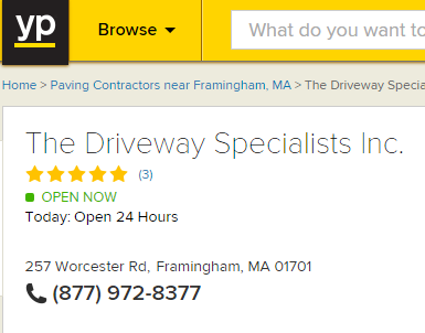 Driveway Specialists, Inc. Yellow Pages Rating